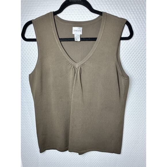Chicos V Neck Brown Tank Top 3 XL Capsule Minimalist Rayon Nylon - Picture 3 of 6